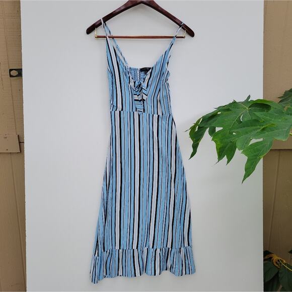 Faded Rose Tie Front Maxi Dress Blue S - Picture 1 of 9